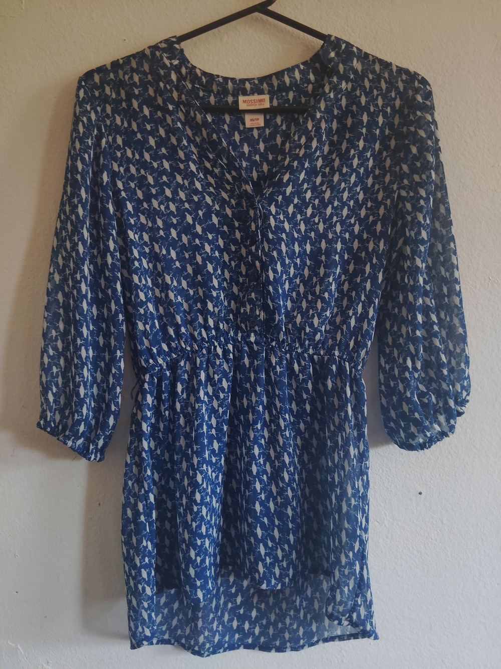 Mossimo Supply Co. Women's Sheer Blue Blouse With White Bird Print